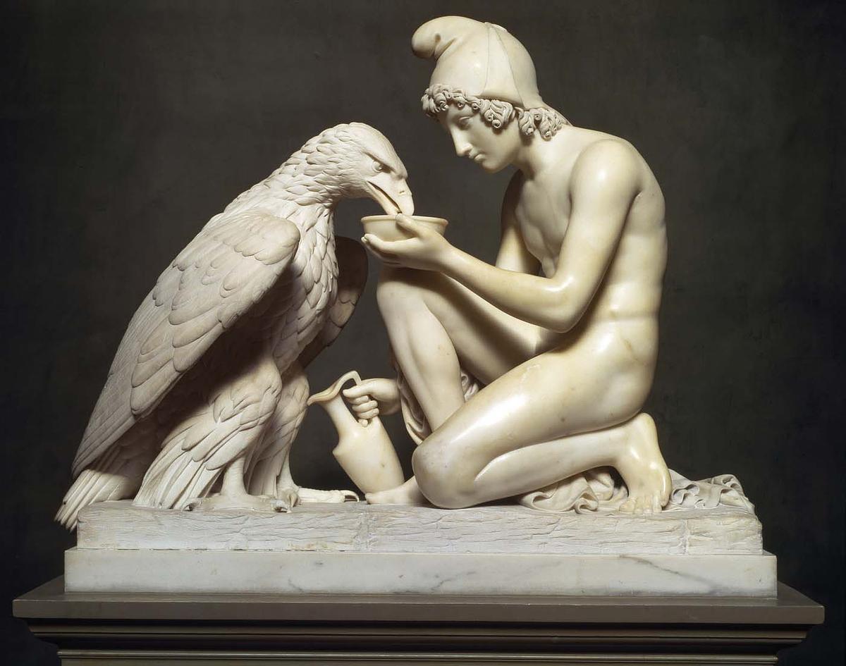 Skulpturen Ganymedes med Jupiters ørn set forfra